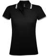 10578 Lds Pasadena SOL'S Ladies Pasadena Tipped Cotton Piqué Polo Shirt Black / White colour image